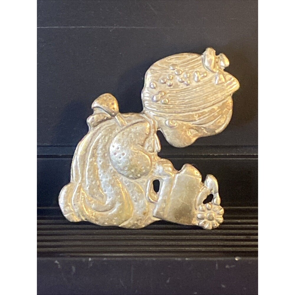 VTG Sterling Silver .925 Brooch Pin Precious Moments Girl Watering Flower 1.25"